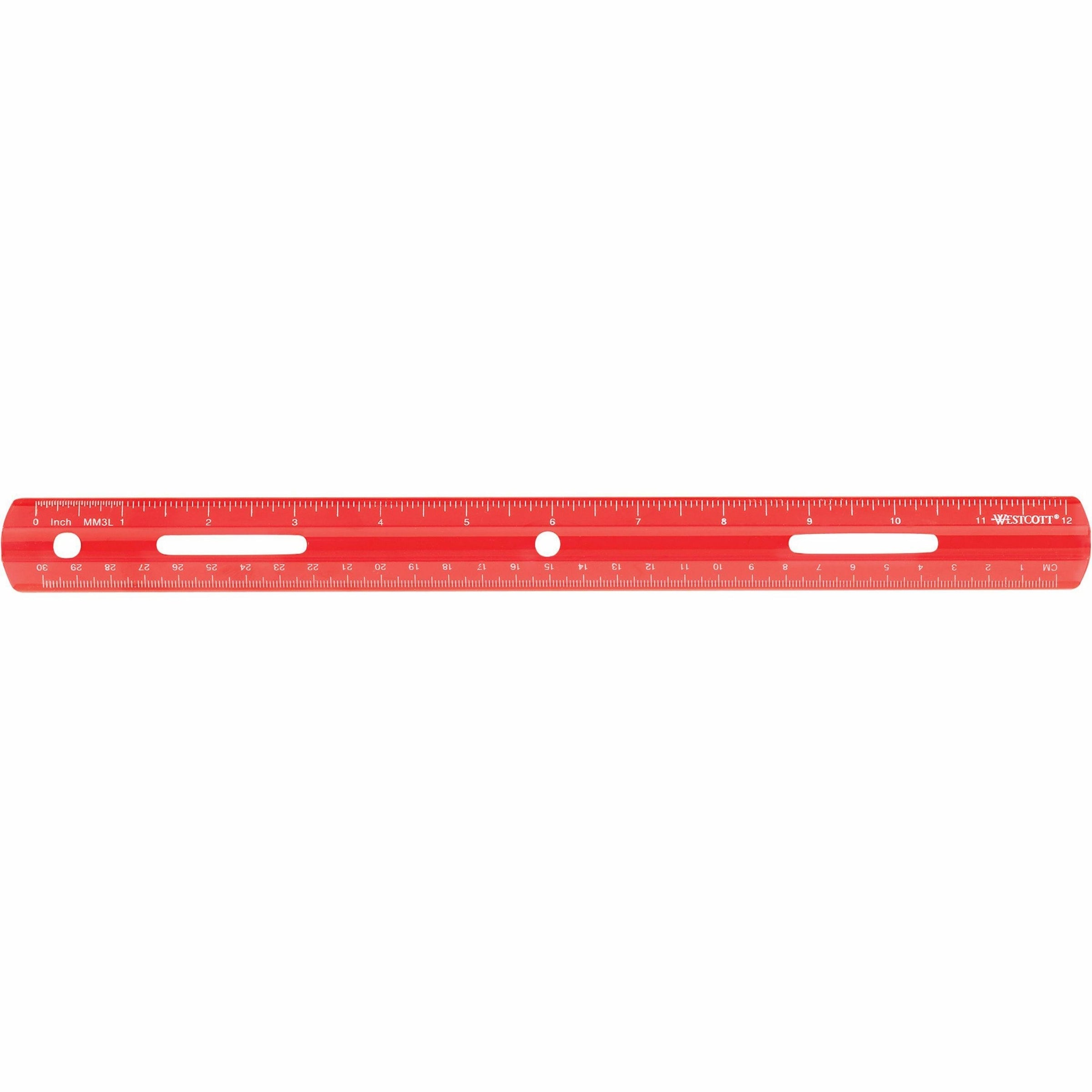 westcott-12-plastic-ruler-12-length-1-16-graduations-imperial-metric-measuring-system-plastic-1-each-assorted_acm10526 - 2