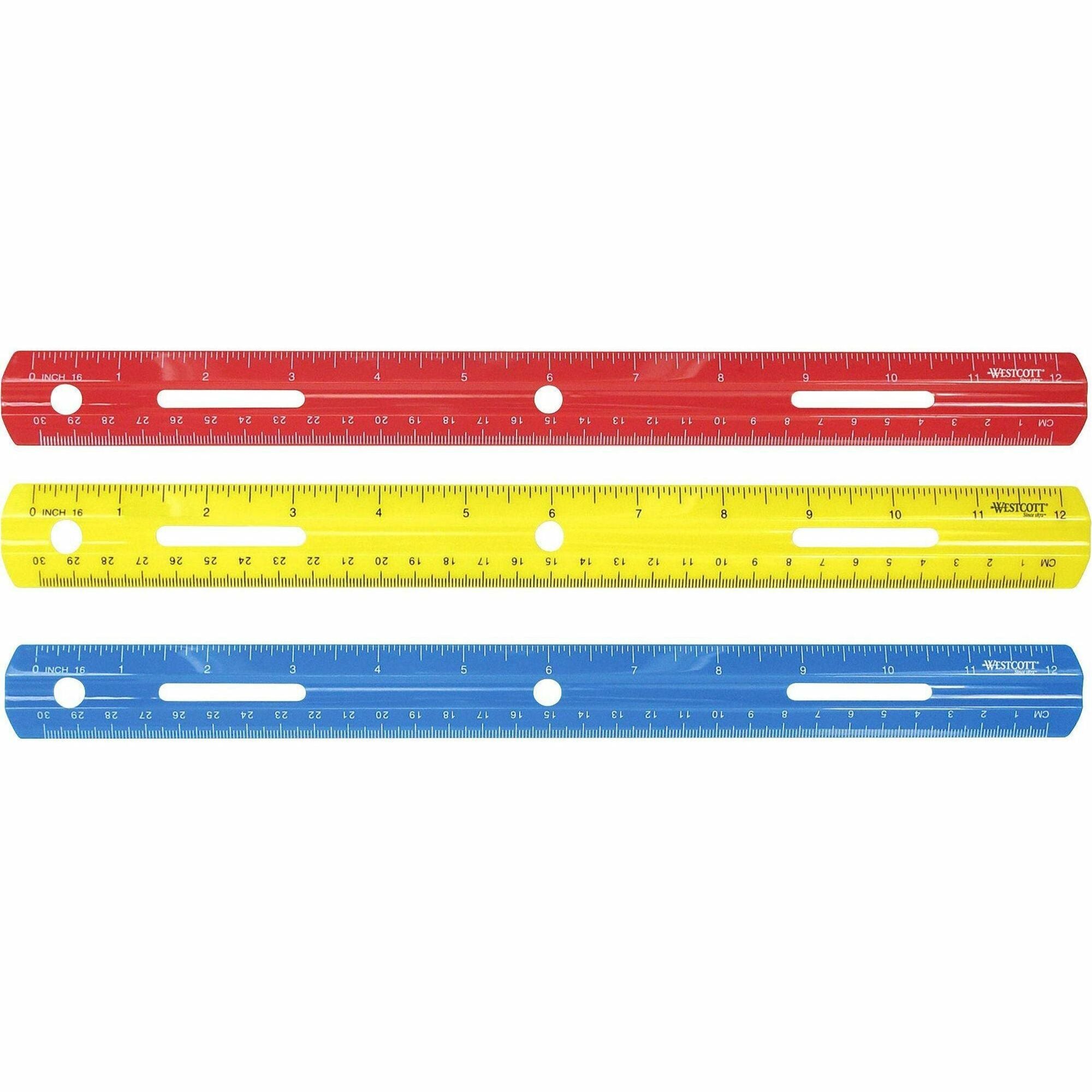 westcott-12-plastic-ruler-12-length-1-16-graduations-imperial-metric-measuring-system-plastic-1-each-assorted_acm10526 - 1