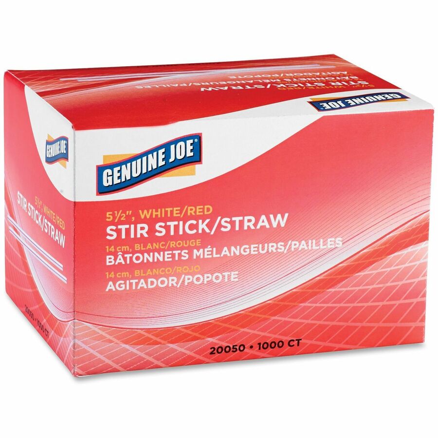Genuine Joe 5-1/2" Plastic Stir Stick/Straws - 5.5" Length - Plastic - 1000 / Box - White