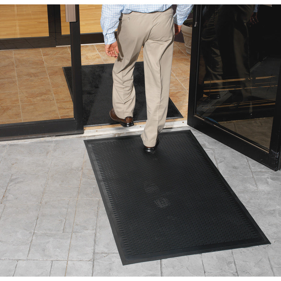 Genuine Joe Clean Step Scraper Floor Mats - Outside Entrance, Outdoor - 60" Length x 36" Width - Rubber - Black - 1Each - 