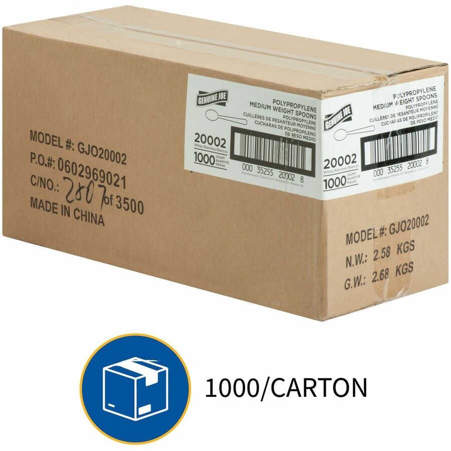 Genuine Joe Medium-weight Spoons - 1000/Carton - White