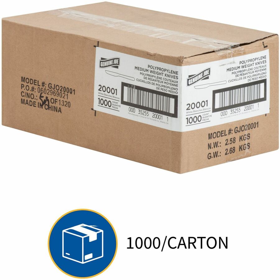 Genuine Joe Medium-weight Knives - 1000/Carton - White