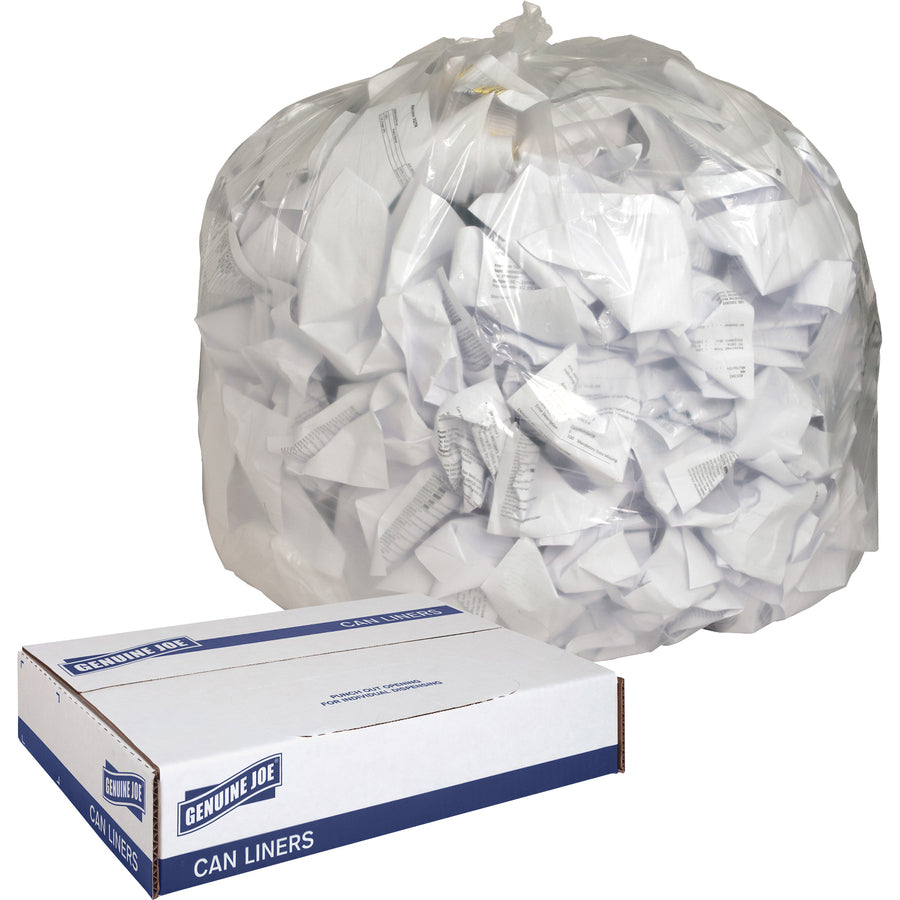 Genuine Joe Clear Trash Can Liners - 56 gal Capacity - 43" Width x 48" Length - 0.80 mil (20 Micron) Thickness - Low Density - Clear - Film - 100/Carton - Multipurpose - Recycled - 4