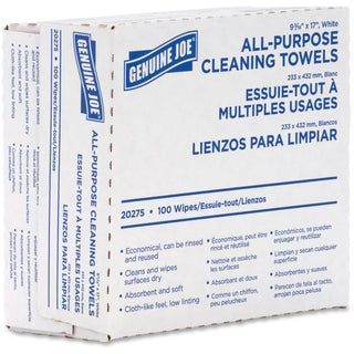 Genuine Joe All-Purpose Cleaning Towels - 16.50" x 9.50" - White - Fabric - Soft, Reusable, Absorbent, Medium Duty - For Multipurpose - 100 / Box - 