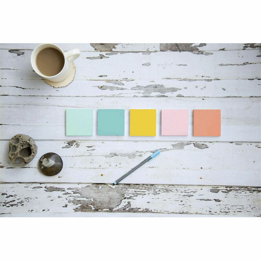 Post-it Notes Original Notepads -Beachside Cafe Color Collection - 200 - 3" x 3" - Square - 50 Sheets per Pad - Unruled - Fresh Mint, Aqua Splash, Sunnyside, Papaya Fizz - Paper - Self-adhesive - 4 / Pack - 