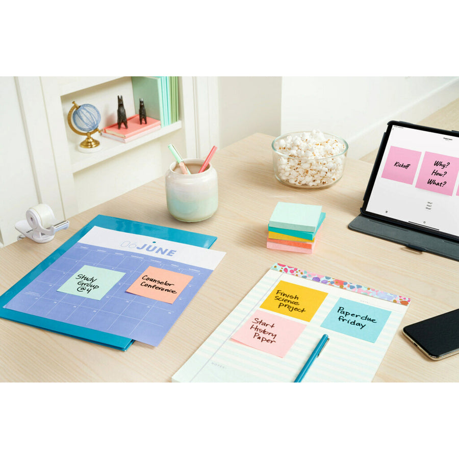 Post-it Notes Original Notepads -Beachside Cafe Color Collection - 200 - 3" x 3" - Square - 50 Sheets per Pad - Unruled - Fresh Mint, Aqua Splash, Sunnyside, Papaya Fizz - Paper - Self-adhesive - 4 / Pack - 