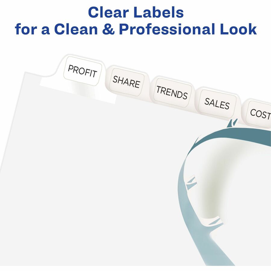 Print and Apply Index Maker Clear Label Dividers, 12-Tab, White Tabs, 11 x 8.5, White, 1 Set