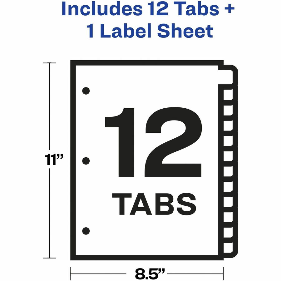 Print and Apply Index Maker Clear Label Dividers, 12-Tab, White Tabs, 11 x 8.5, White, 1 Set