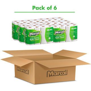 Marcal 100% Recycled Soft/Strong Bath Tissue - 2 Ply - 4.20" x 3.60" - 168 Sheets/Roll - White - Soft, Strong, Septic Safe, Hypoallergenic - For Bathroom - 16 Rolls Per Container - 6 / Carton