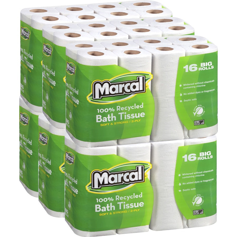 marcal-100%-recycled-soft-strong-bath-tissue-2-ply-420-x-360-168-sheets-roll-white-soft-strong-septic-safe-hypoallergenic-for-bathroom-16-rolls-per-container-6-carton_mrc16466ct - 5