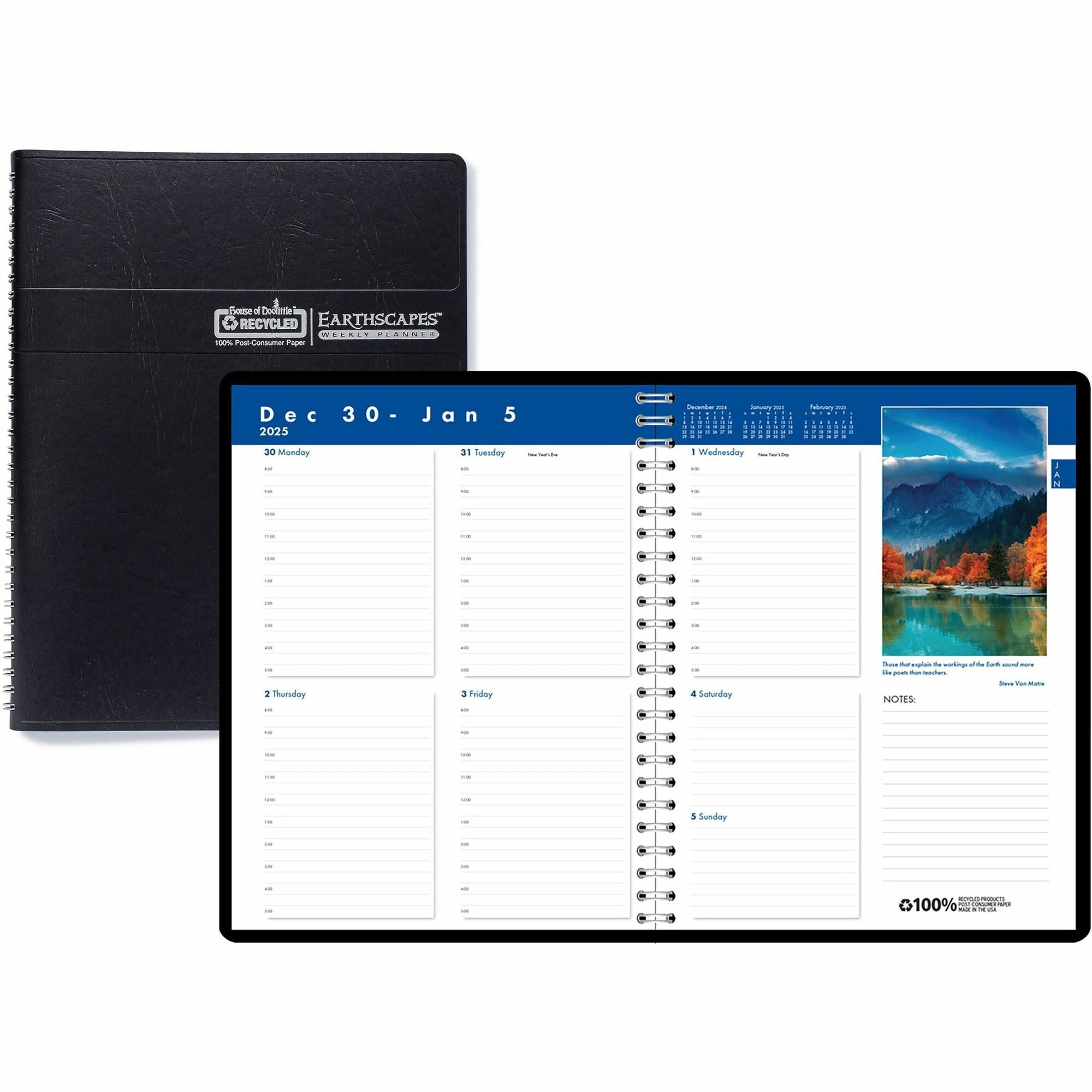 House of Doolittle Earthscapes Photos Weekly Planner - Julian Dates - Weekly - 1 Year - January 2024 - December 2024 - 8:00 AM to 5:00 PM - Hourly - 1 Week Single Page Layout - 8 1/2" x 11" Sheet Size - Wire Bound - Black - Simulated Leather - 1 Each - 