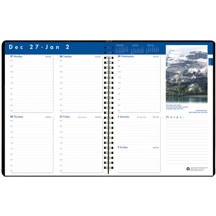 House of Doolittle Earthscapes Photos Weekly Planner - Julian Dates - Weekly - 1 Year - January 2024 - December 2024 - 8:00 AM to 5:00 PM - Hourly - 1 Week Single Page Layout - 8 1/2" x 11" Sheet Size - Wire Bound - Black - Simulated Leather - 1 Each - 