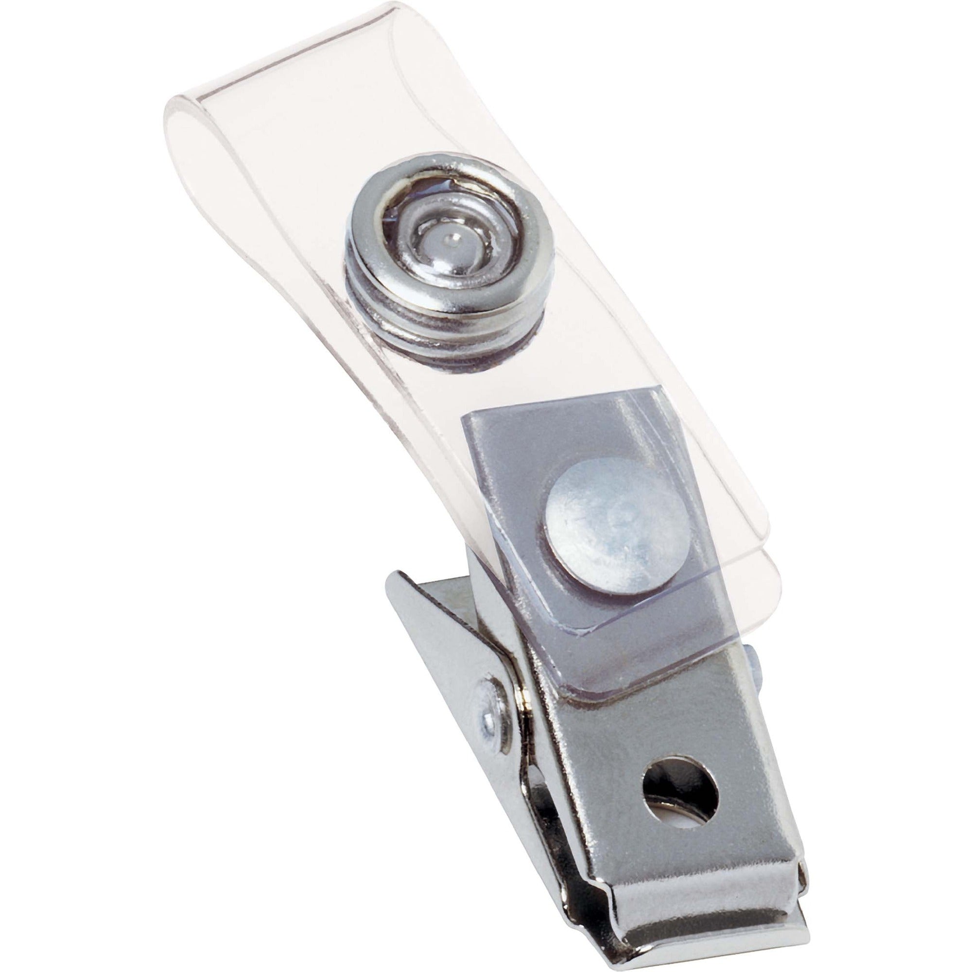 Badge Clips with Plastic Straps, 0.5" x 1.5", Clear/Silver, 100/Box