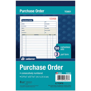 Adams 3-Part Carbonless Purchase Order Forms - 3 PartCarbonless Copy - 5.56" x 8.43" Sheet Size - 1 Each - 