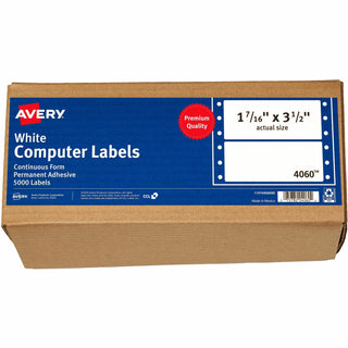Avery Continuous Form Computer Labels) - 3 1/2" Height x 1 7/16" Width - Permanent Adhesive - Dot Matrix - White - 1 / Sheet - 5000 Total Label(s) - 5000 / Carton