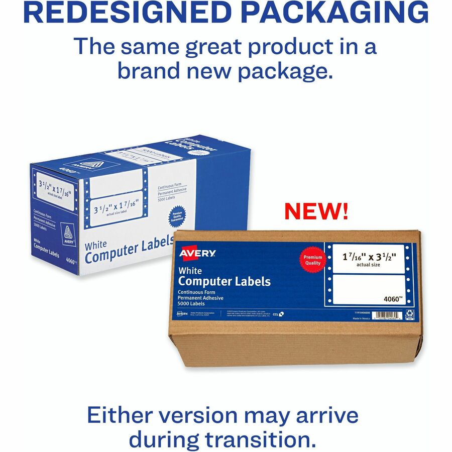 Avery Continuous Form Computer Labels) - 3 1/2" Height x 1 7/16" Width - Permanent Adhesive - Dot Matrix - White - 1 / Sheet - 5000 Total Label(s) - 5000 / Carton