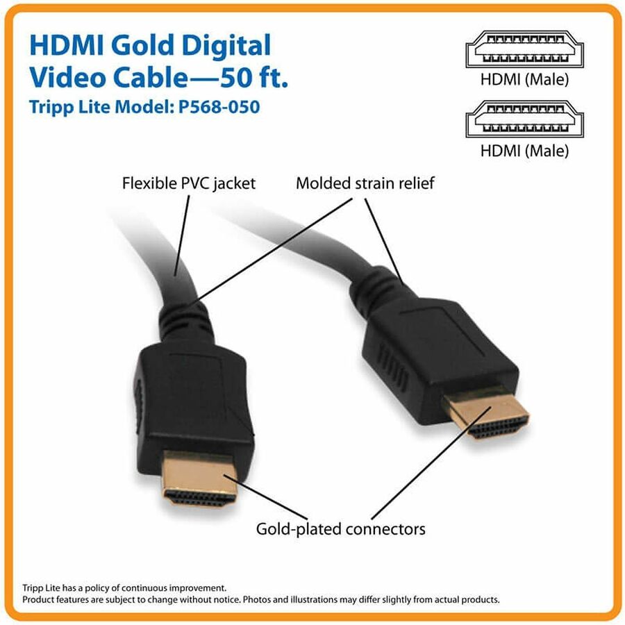 Standard Speed HDMI Cable, Digital Video with Audio (M/M), 50 ft, Black