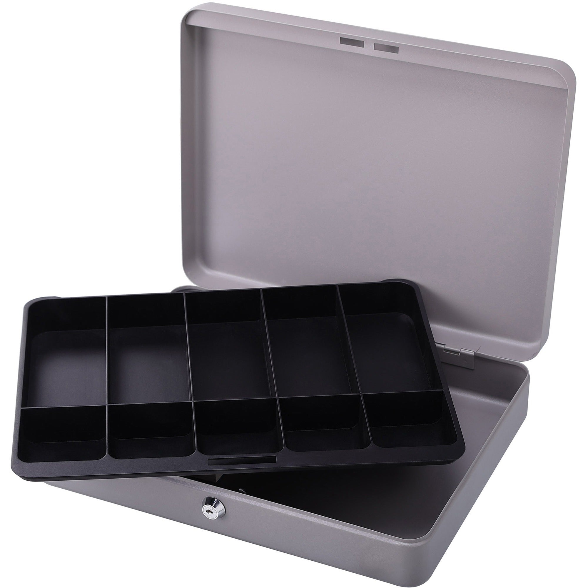 Sparco All-Steel Locking Cash Box with Tray - 5 Bill - 5 Coin - Steel - Gray - 2" Height x 10.5" Width x 15" Depth - 