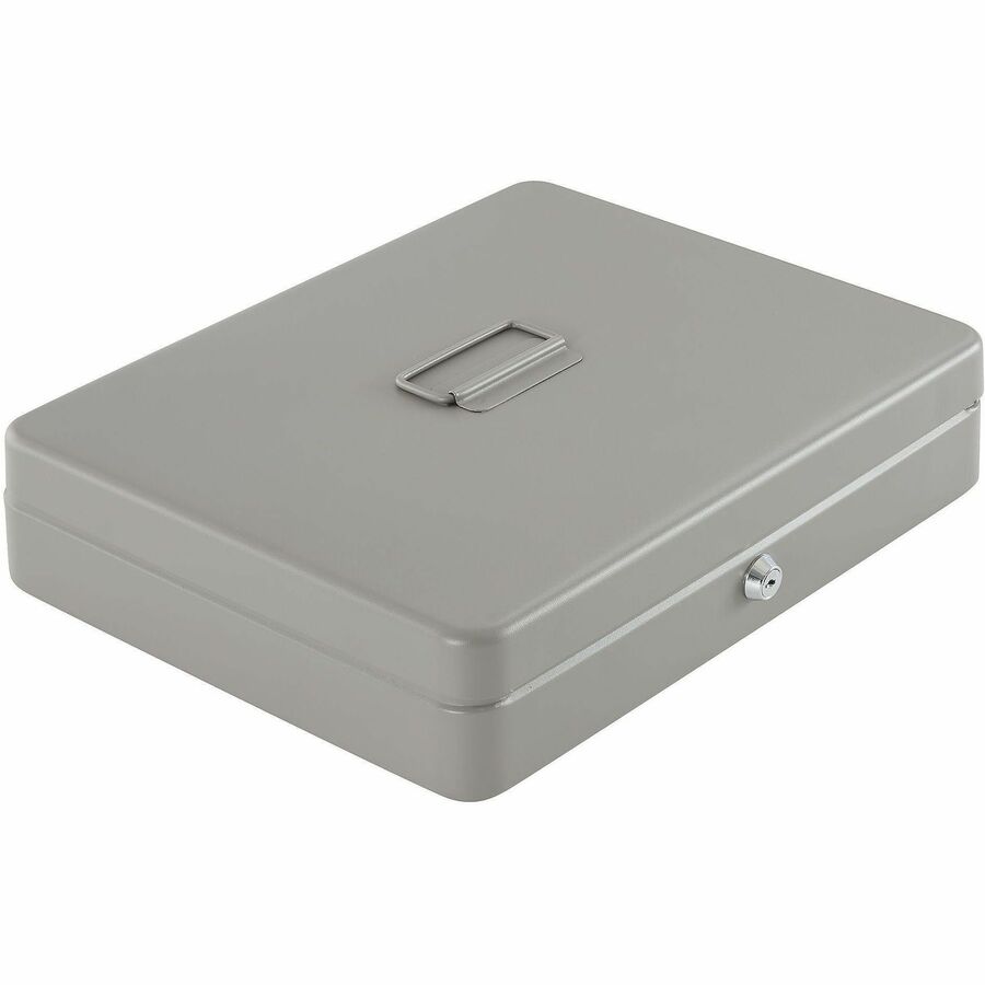 Sparco All-Steel Locking Cash Box with Tray - 5 Bill - 5 Coin - Steel - Gray - 2" Height x 10.5" Width x 15" Depth