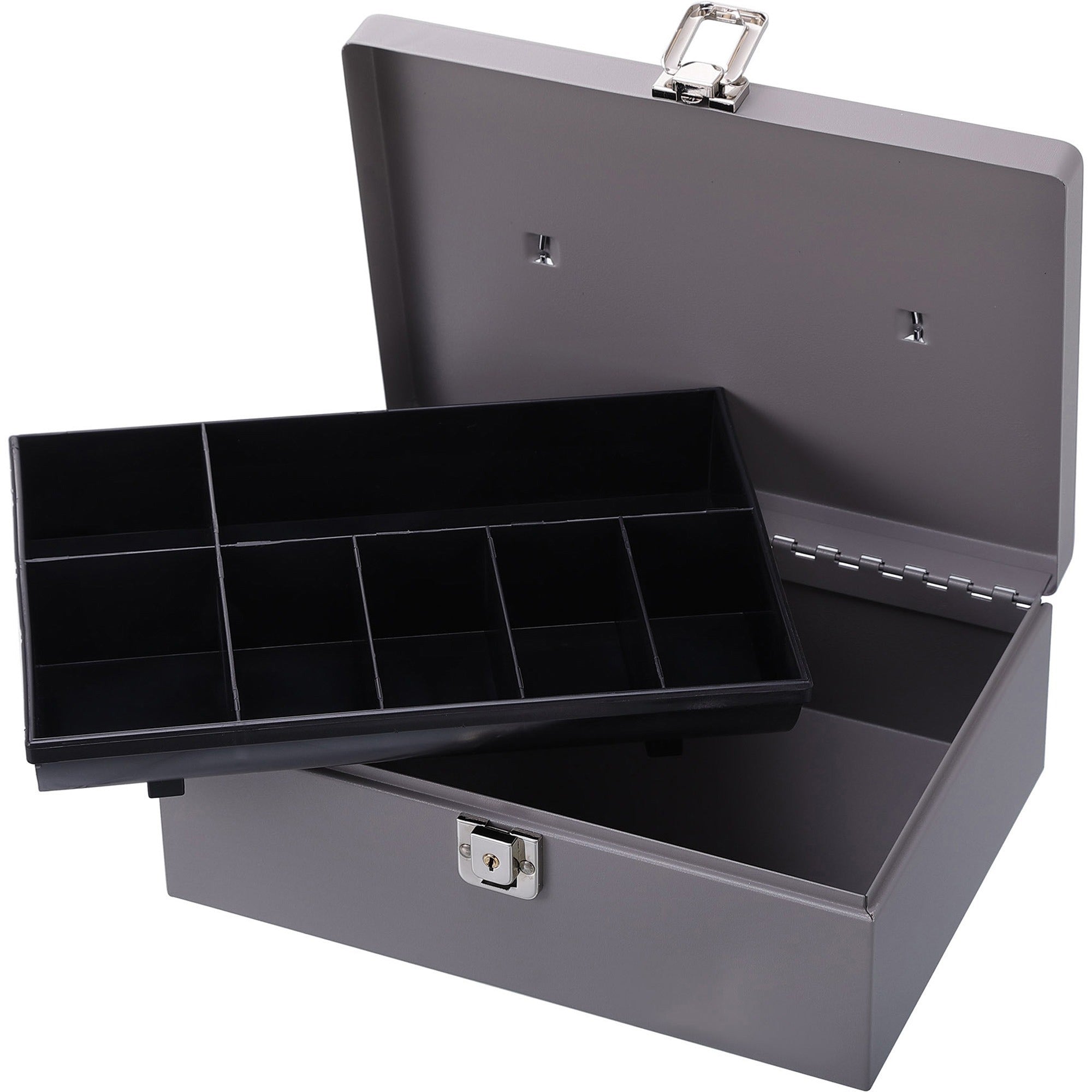 Sparco All-Steel Cash Box with Latch Lock - 1 Bill - 6 Coin - Steel - Gray - 4" Height x 11" Width x 7.8" Depth - 