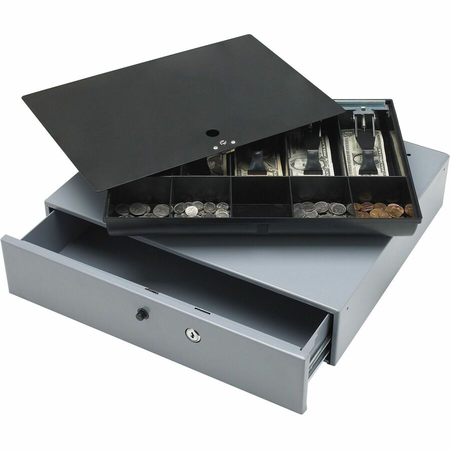 Sparco Removable Tray Cash Drawer - Gray - 3.8" Height x 17.8" Width x 15.8" Depth - 