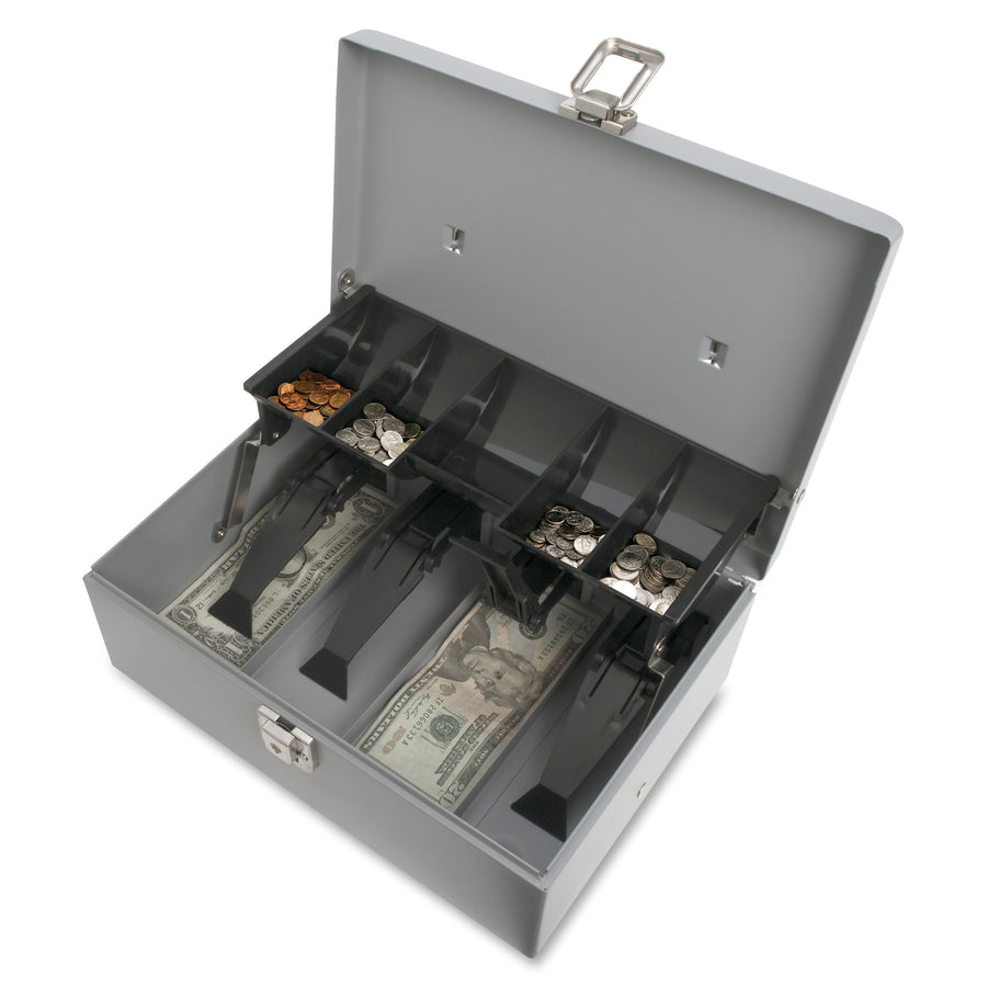 Sparco Controller Cash Box - 5 Coin - Gray - 3.4" Height x 11.4" Width x 7.5" Depth - 