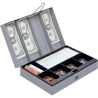 Sparco Steel Combination Lock Steel Cash Box - 6 Coin - Steel - Gray - 3.2" Height x 11.5" Width x 7.8" Depth - 