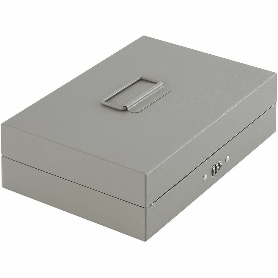 Sparco Steel Combination Lock Steel Cash Box - 6 Coin - Steel - Gray - 3.2" Height x 11.5" Width x 7.8" Depth