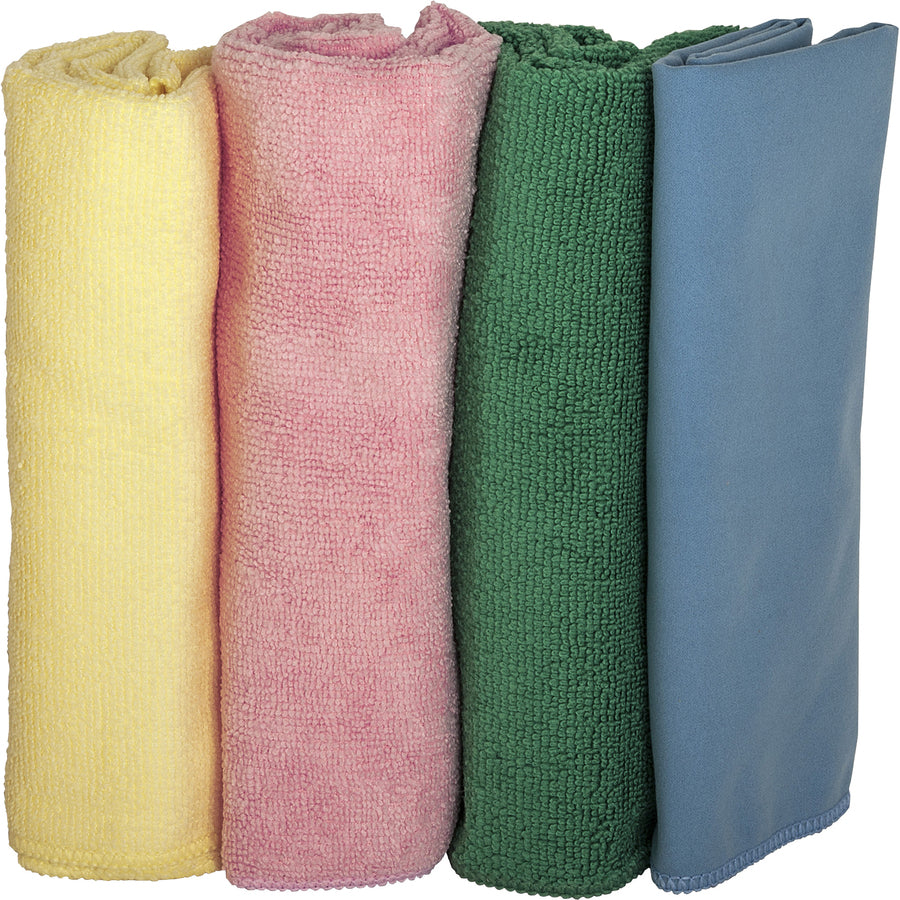 Genuine Joe Color-coded Microfiber Cleaning Cloths - 16" x 16" - Assorted - MicroFiber - Lint-free - For Multipurpose - 4 / Pack - 