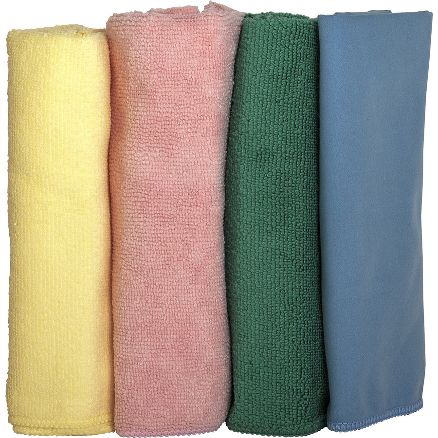 Genuine Joe Color-coded Microfiber Cleaning Cloths - 16" x 16" - Assorted - MicroFiber - Lint-free - For Multipurpose - 4 / Pack - 