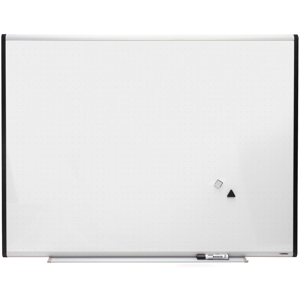 Lorell Signature Series Magnetic Dry-erase Markerboard - 48" (4 ft) Width x 36" (3 ft) Height - Porcelain Surface - Silver, Ebony Frame - Magnetic - Grid Pattern - 1 Each - 
