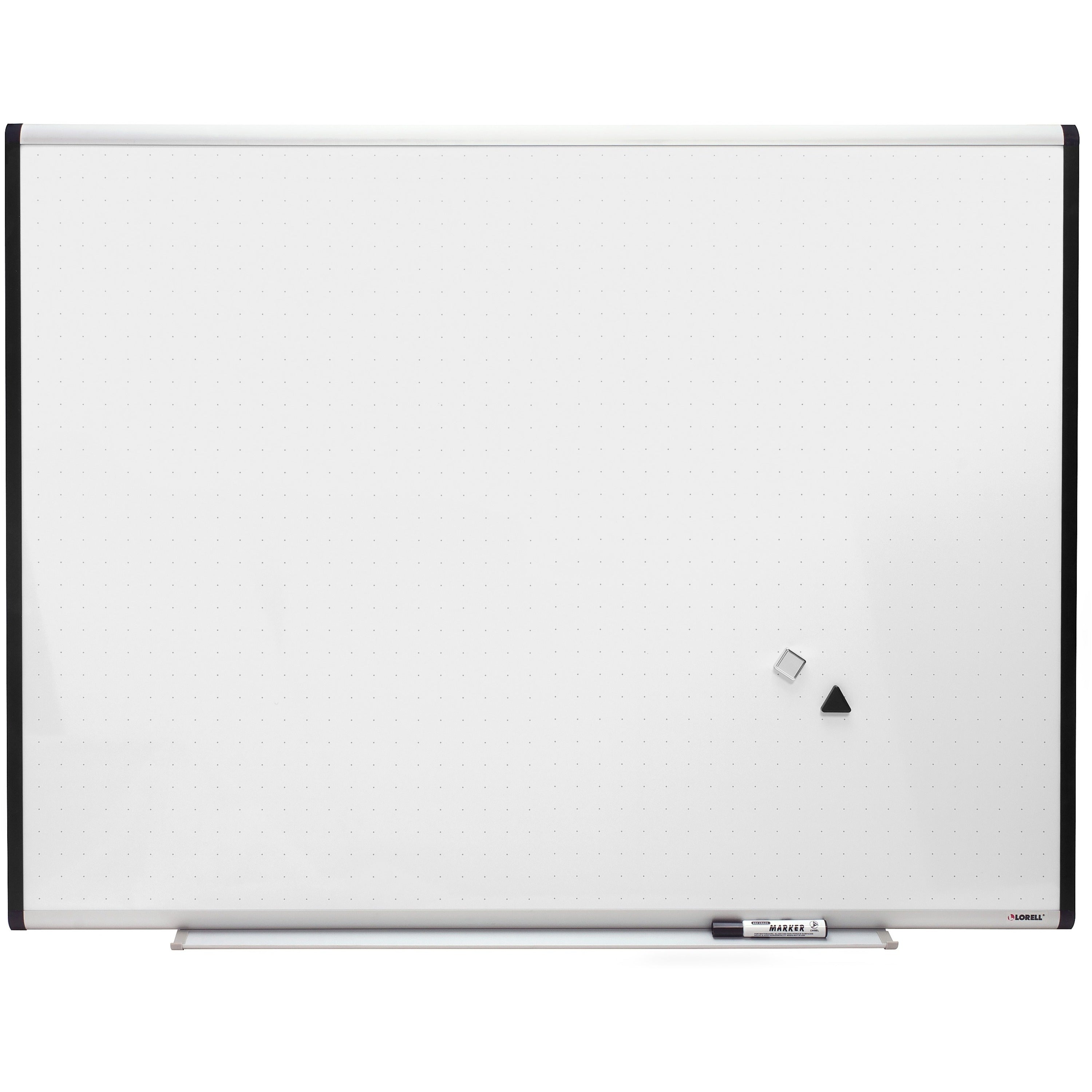 Lorell Signature Series Magnetic Dry-erase Markerboard - 48" (4 ft) Width x 36" (3 ft) Height - Porcelain Surface - Silver, Ebony Frame - Magnetic - Grid Pattern - 1 Each - 