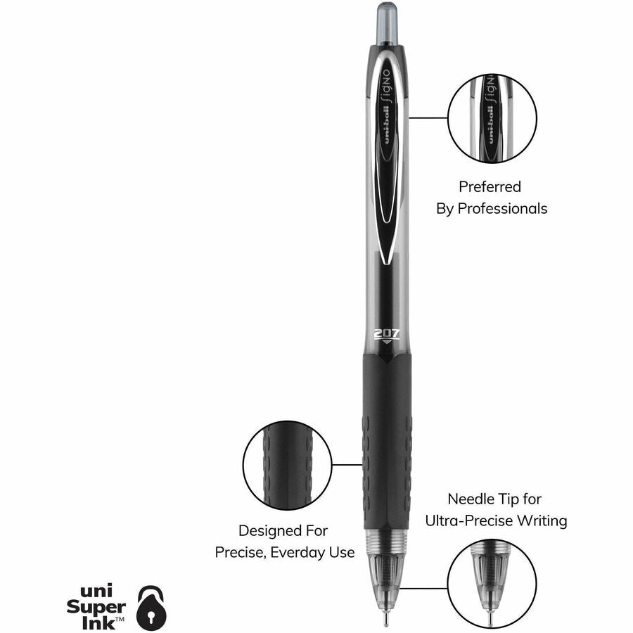 uni-ball - Signo 207 Roller Ball Retractable Gel Pen, Black Ink, Medium, Dozen, Sold as 1 DZ