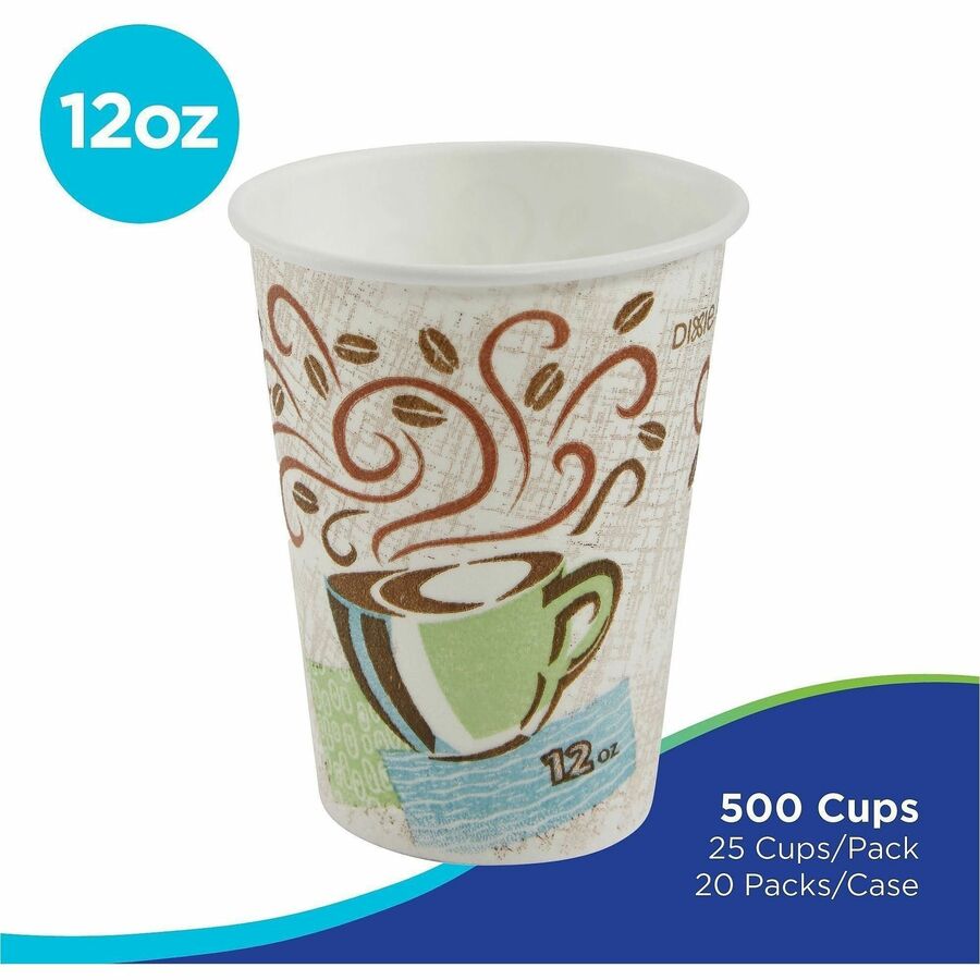 Dixie PerfecTouch 12 oz Insulated Paper Hot Coffee Cups by GP Pro - 25 / Pack - Cone - 20 / Carton - Coffee Haze - Paper - Hot Drink, Coffee