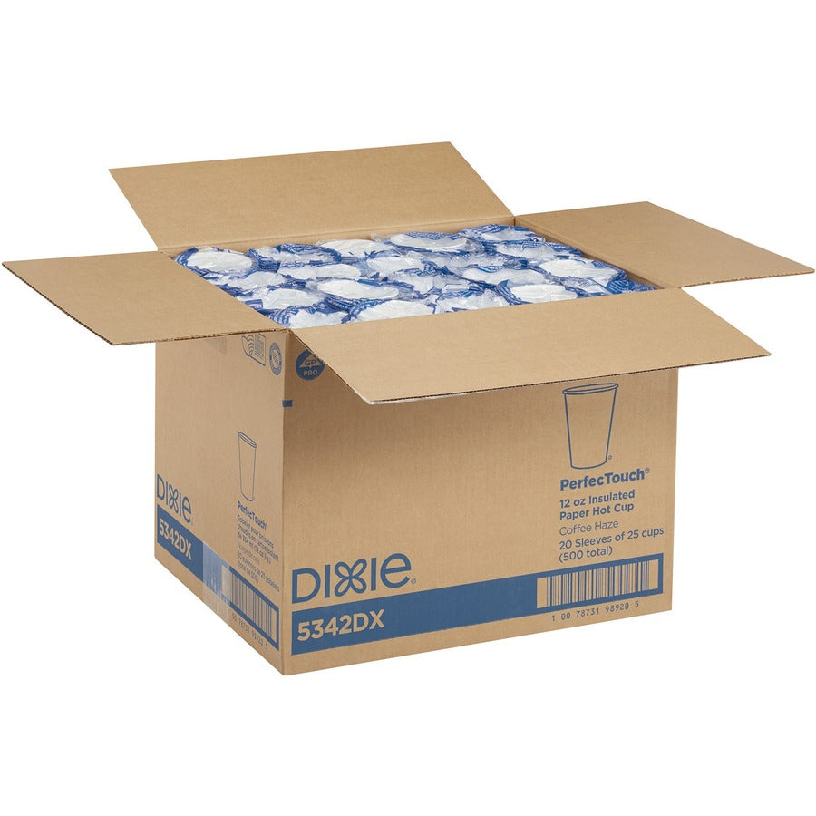 Dixie PerfecTouch 12 oz Insulated Paper Hot Coffee Cups by GP Pro - 25 / Pack - Cone - 20 / Carton - Coffee Haze - Paper - Hot Drink, Coffee