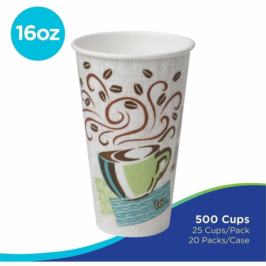 Dixie PerfecTouch 16 oz Insulated Paper Hot Coffee Cups by GP Pro - 25 / Pack - 20 / Carton - Coffee Haze - Paper - Hot Drink, Coffee