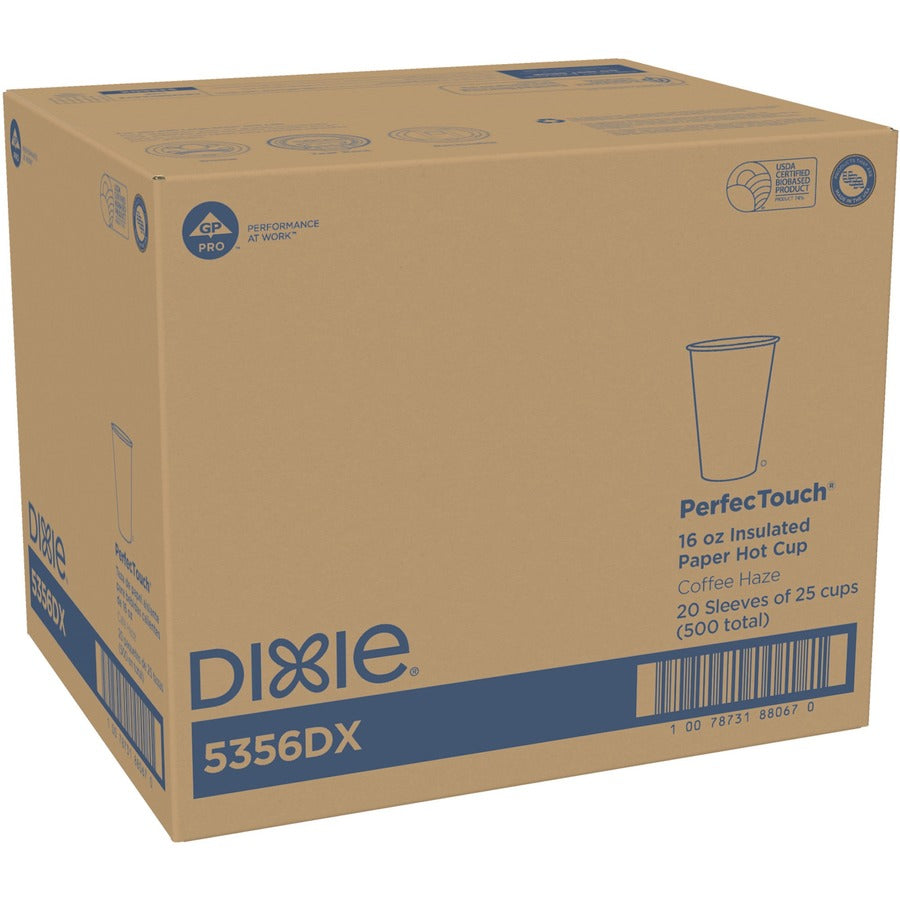 Dixie PerfecTouch 16 oz Insulated Paper Hot Coffee Cups by GP Pro - 25 / Pack - 20 / Carton - Coffee Haze - Paper - Hot Drink, Coffee - 