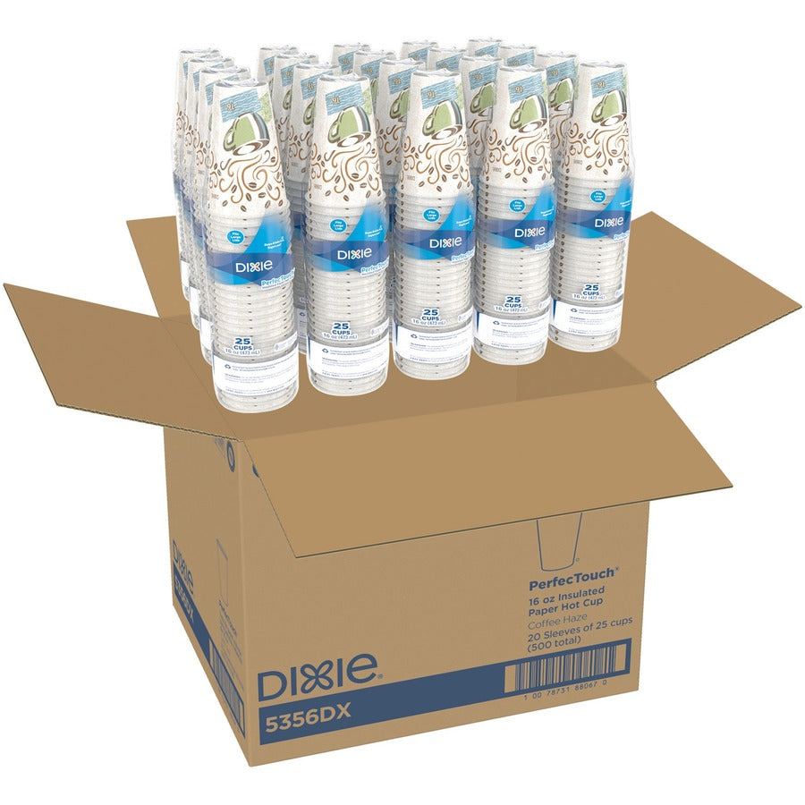 Dixie PerfecTouch 16 oz Insulated Paper Hot Coffee Cups by GP Pro - 25 / Pack - 20 / Carton - Coffee Haze - Paper - Hot Drink, Coffee