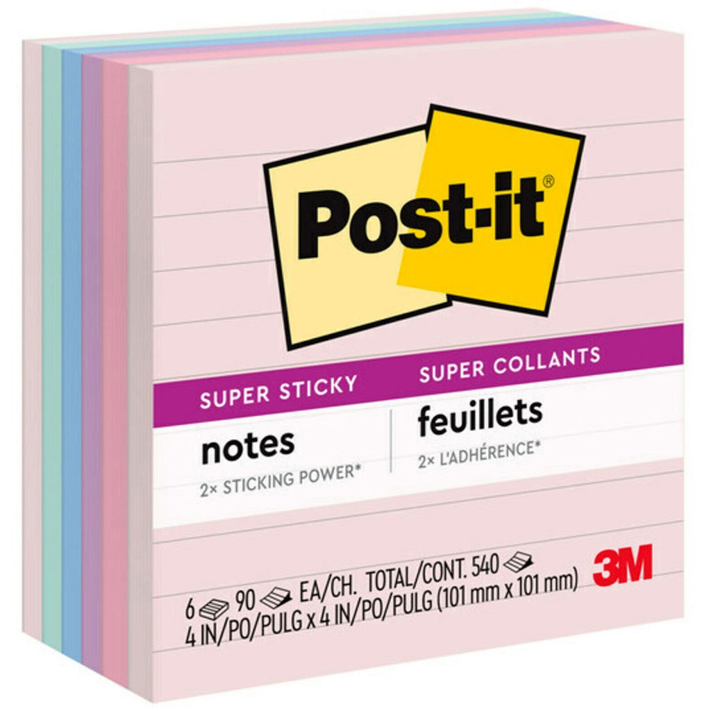 Recycled Notes in Wanderlust Pastels Collection Colors, Note Ruled, 4" x 4", 90 Sheets/Pad, 6 Pads/Pack