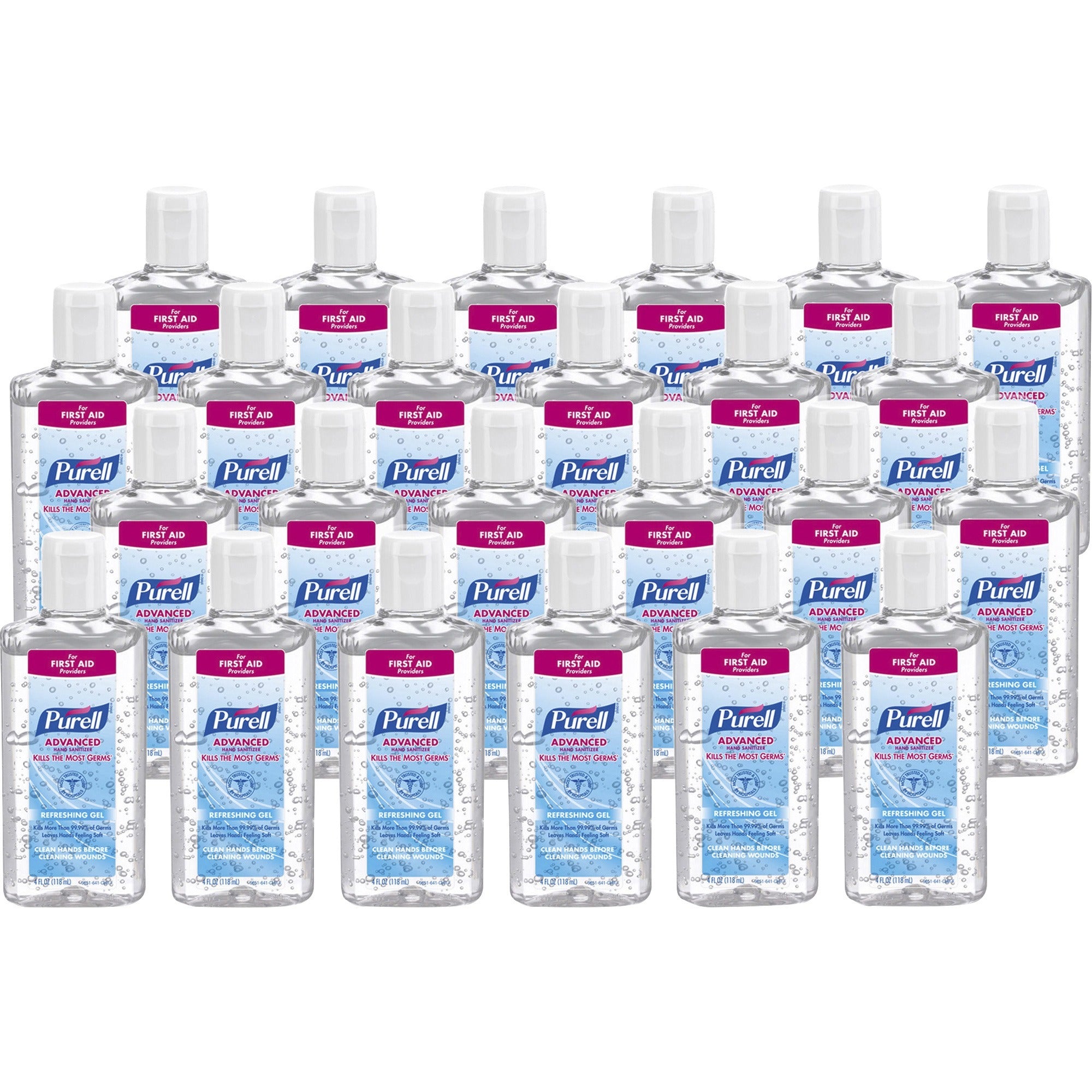 purell-advanced-hand-sanitizer-gel-4-fl-oz-1183-ml-flip-top-bottle-dispenser-hand-moisturizing-clear-anti-irritant-dye-free-24-carton_goj965124ct - 1