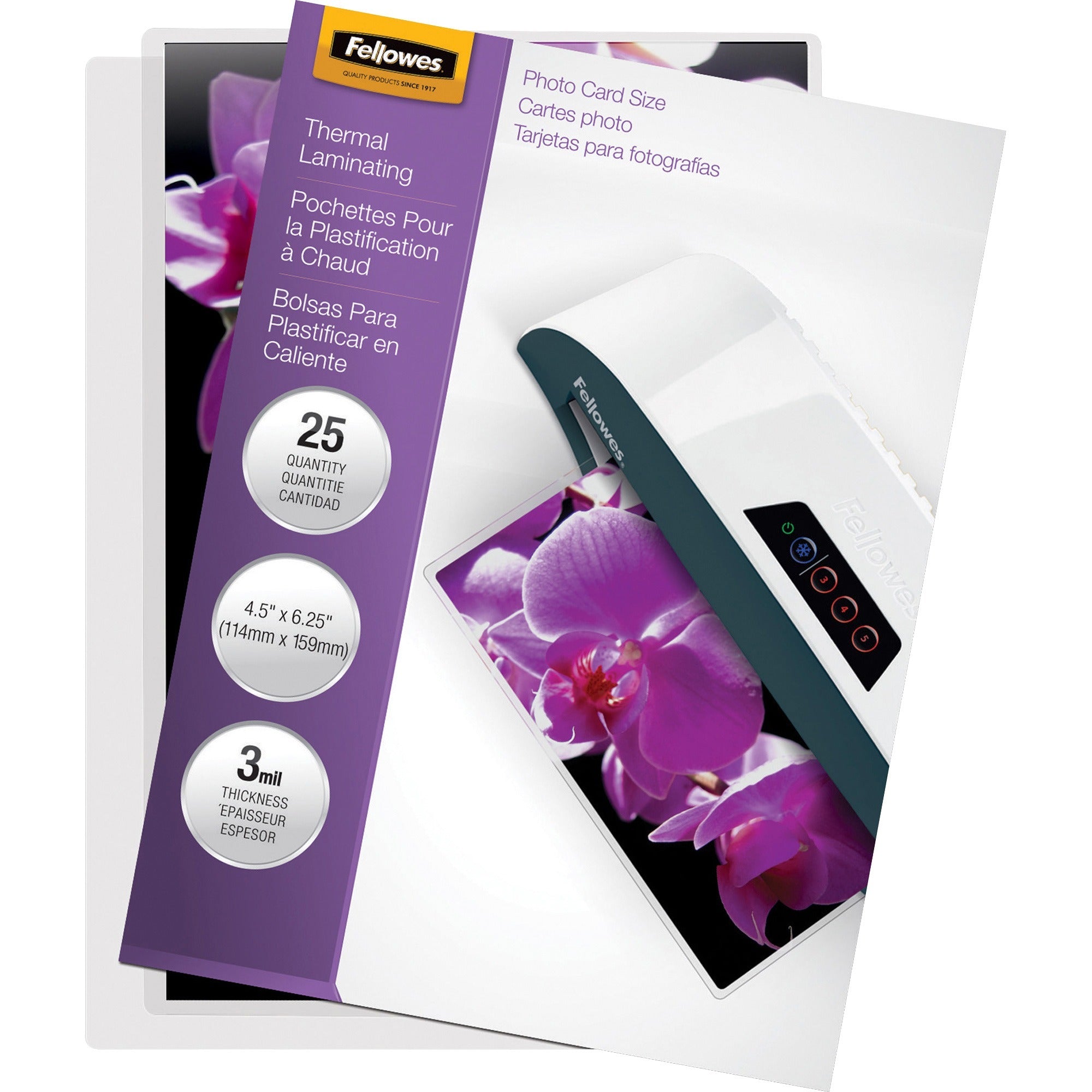 Laminating Pouches, 3 mil, 4.5" x 6.25", Gloss Clear, 25/Pack