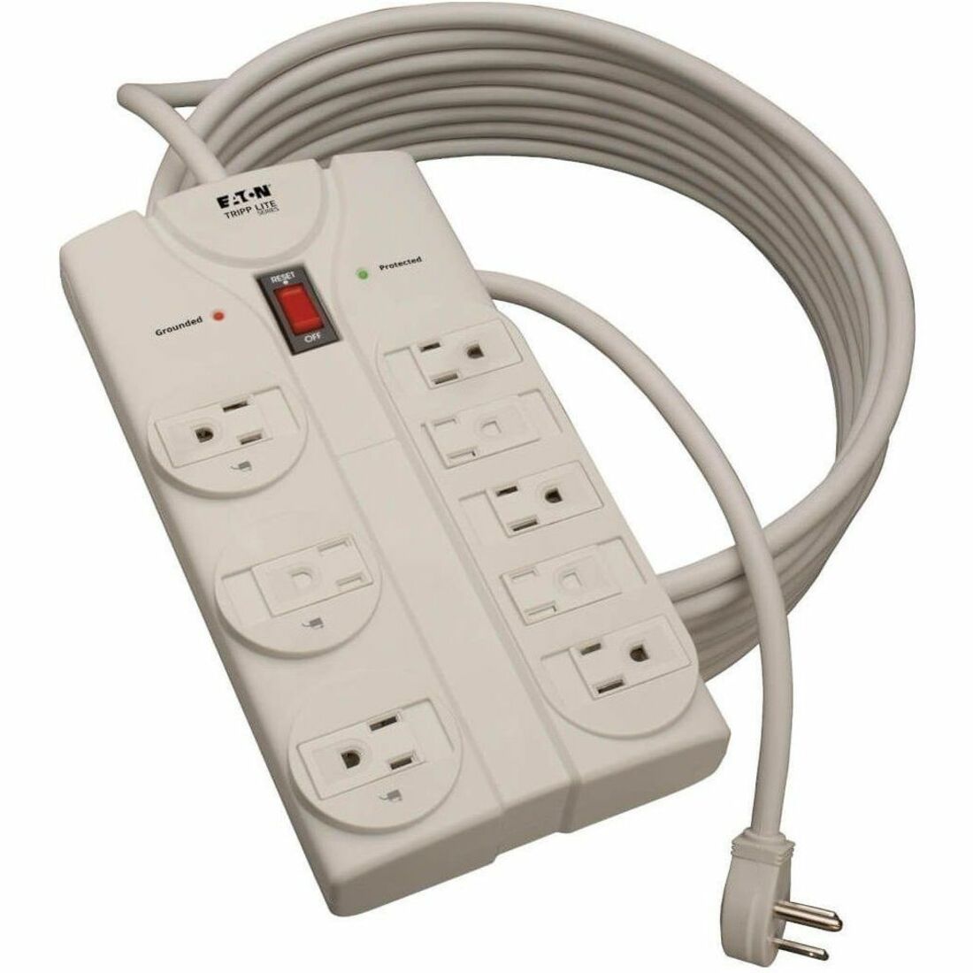 Protect It! Surge Protector, 8 AC Outlets, 25 ft Cord, 1,440 J, Light Gray