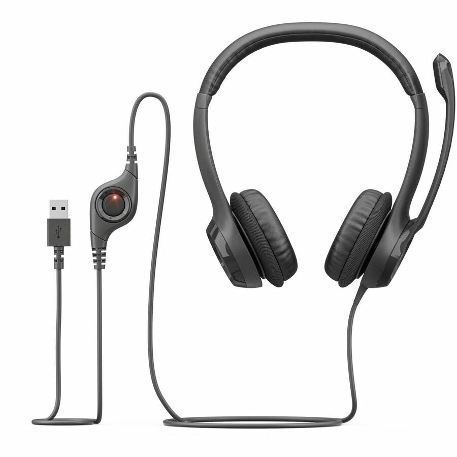 H390 Binaural Over The Head USB Headset with Noise-Canceling Microphone, Black