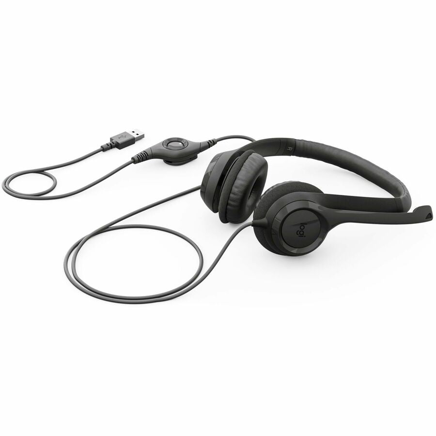 H390 Binaural Over The Head USB Headset with Noise-Canceling Microphone, Black