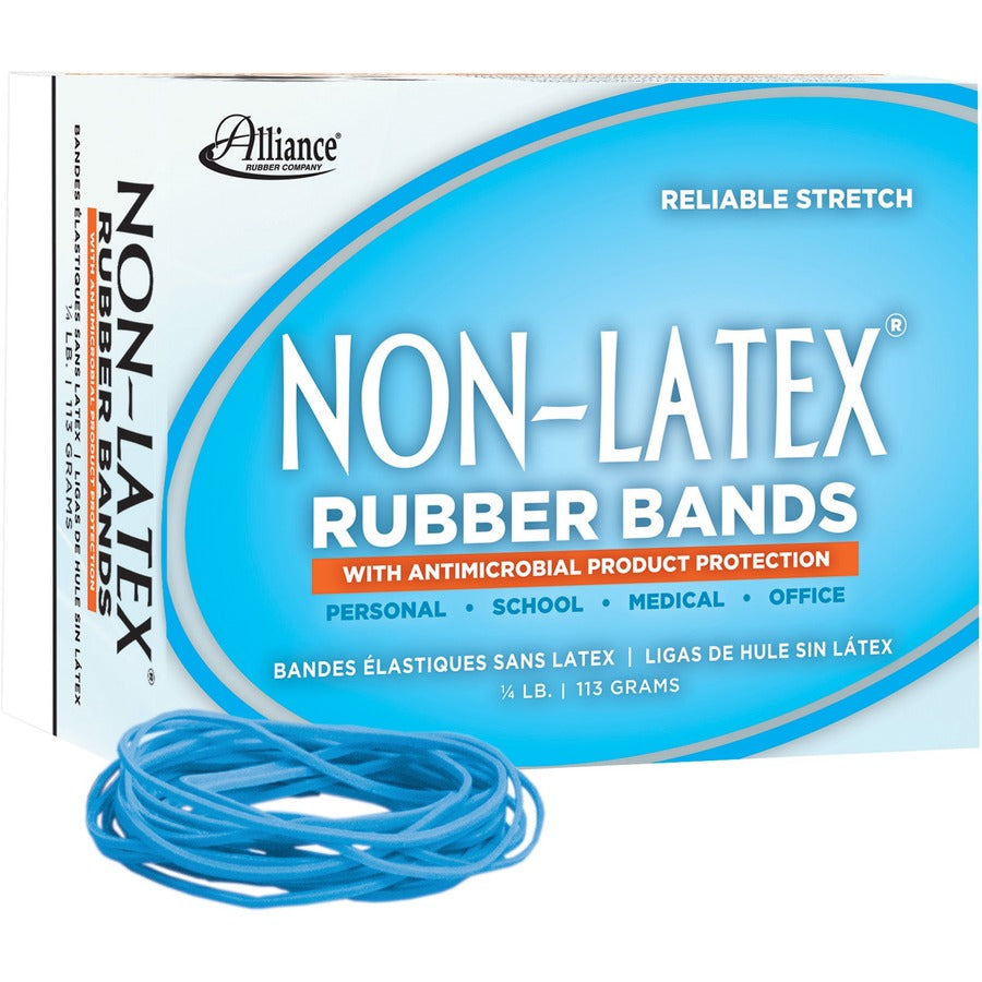 Alliance Rubber 42199 Non-Latex Rubber Bands with Antimicrobial Protection - Size #19 - 1/4 lb. box contains approx. 360 bands - 3 1/2" x 1/16" - Cyan blue
