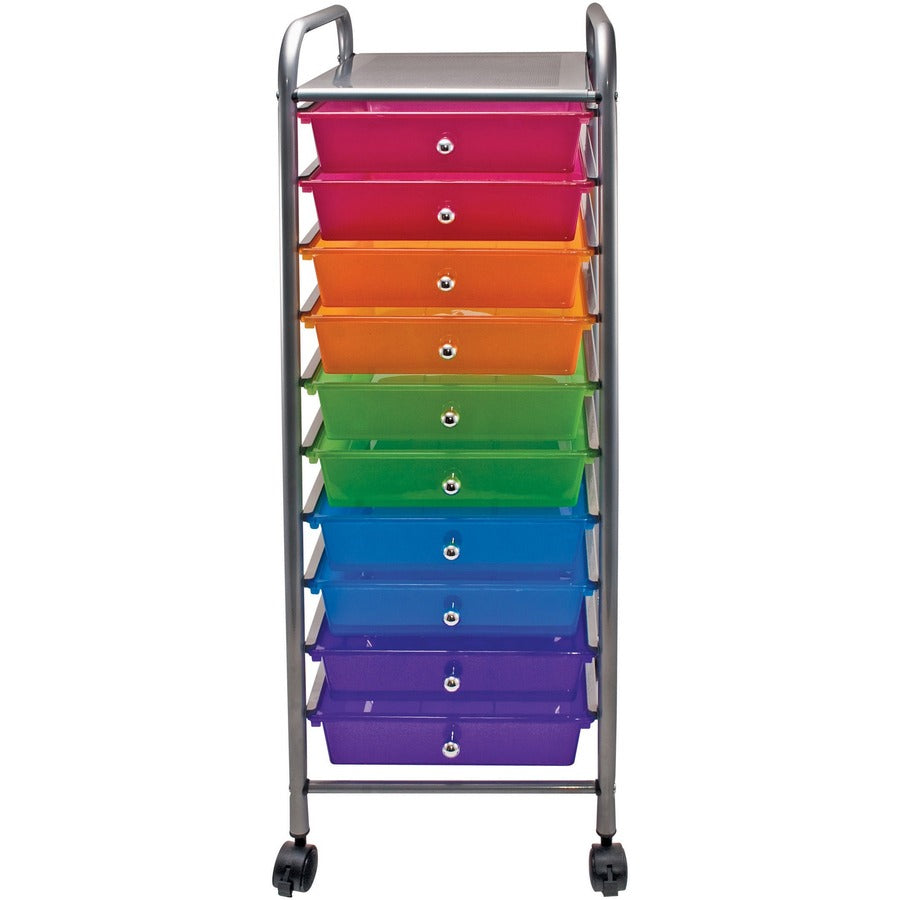 Portable Drawer Organizer, Metal, 1 Shelf, 10 Drawers, 13" x 15.38" x 37.75", Matte Gray/Assorted