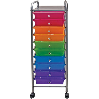 Portable Drawer Organizer, Metal, 1 Shelf, 10 Drawers, 13" x 15.38" x 37.75", Matte Gray/Assorted