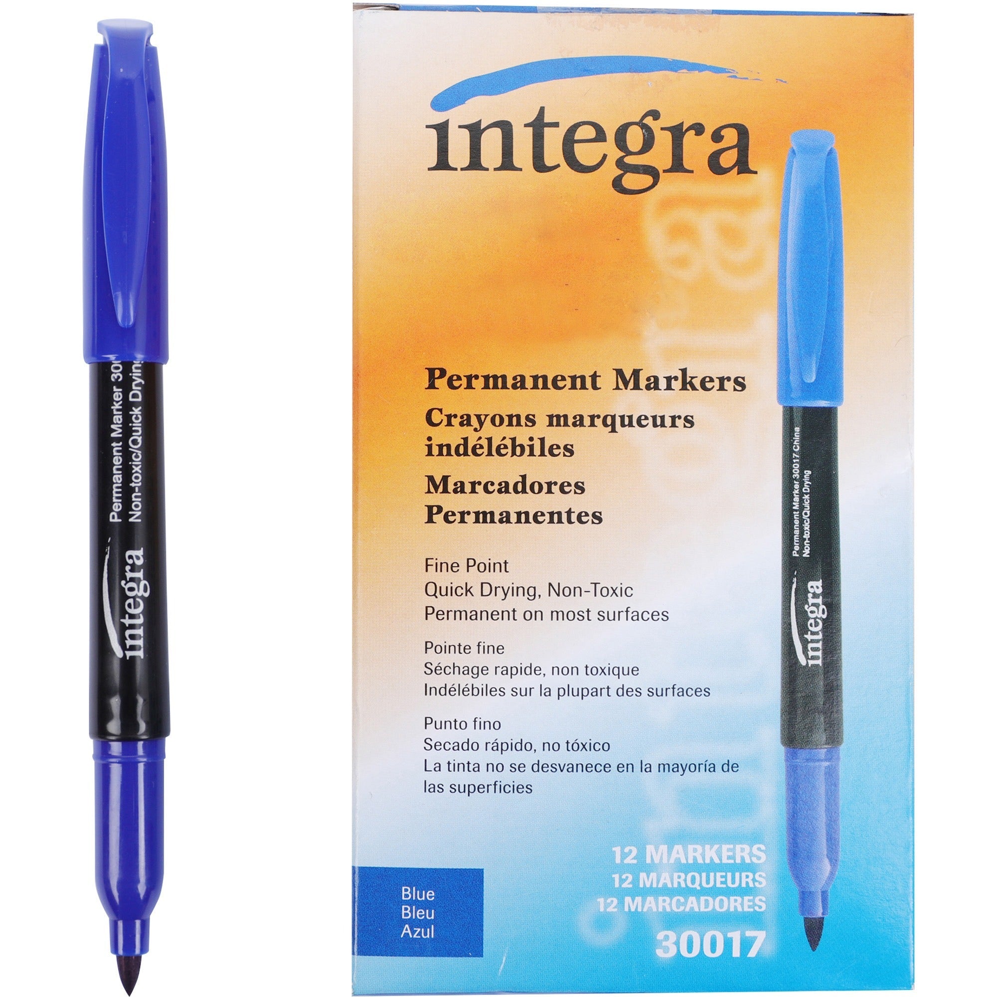 Integra Permanent Fine Point Markers - Fine Marker Point - Blue - 1 Dozen - 