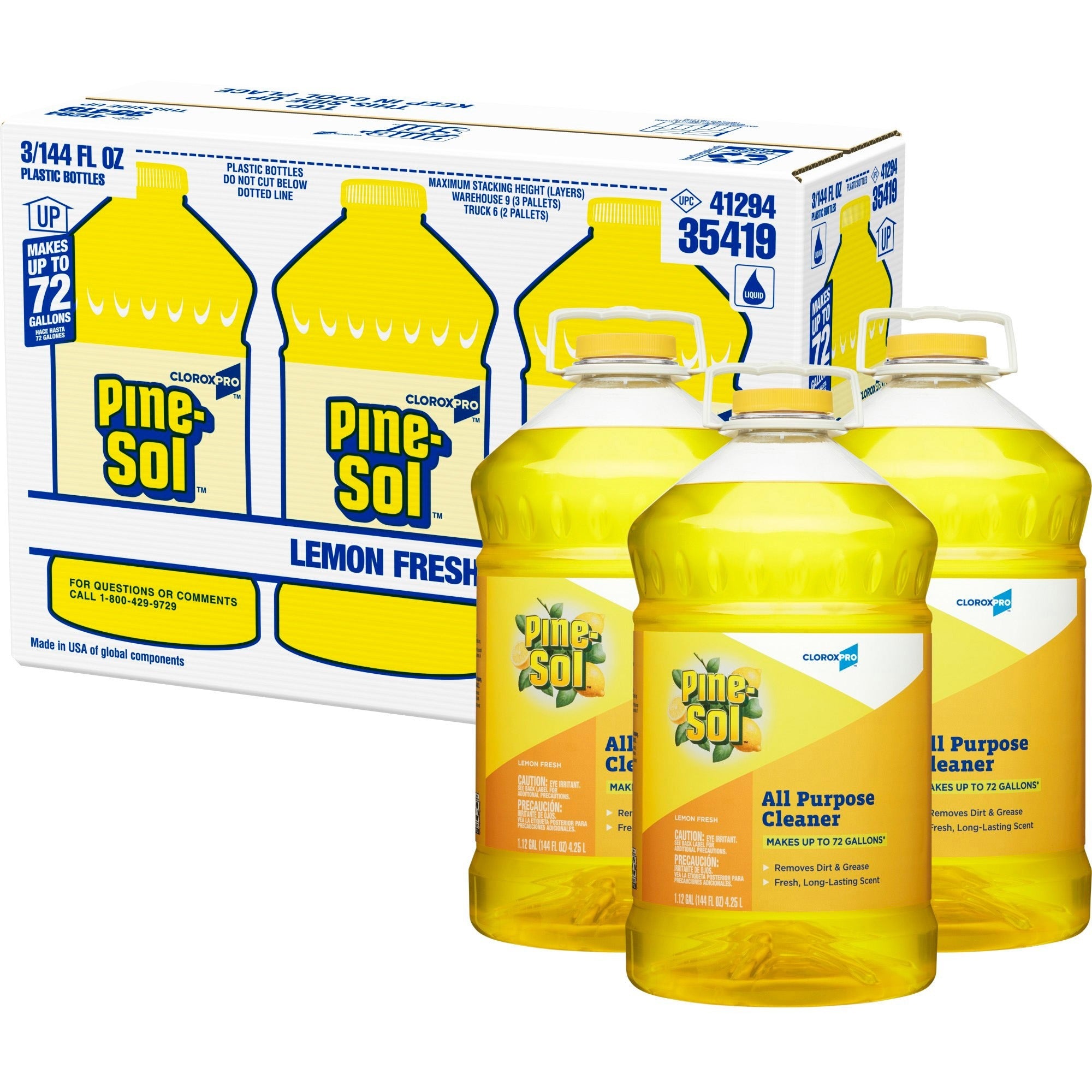 All Purpose Cleaner, Lemon Fresh, 144 oz Bottle, 3/Carton