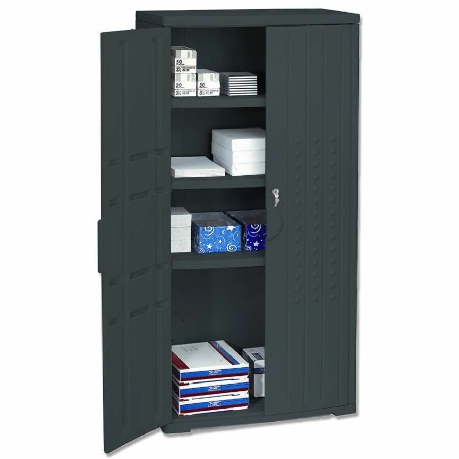 Rough n Ready Storage Cabinet, Three-Shelf, 33w x 18d x 66h, Black